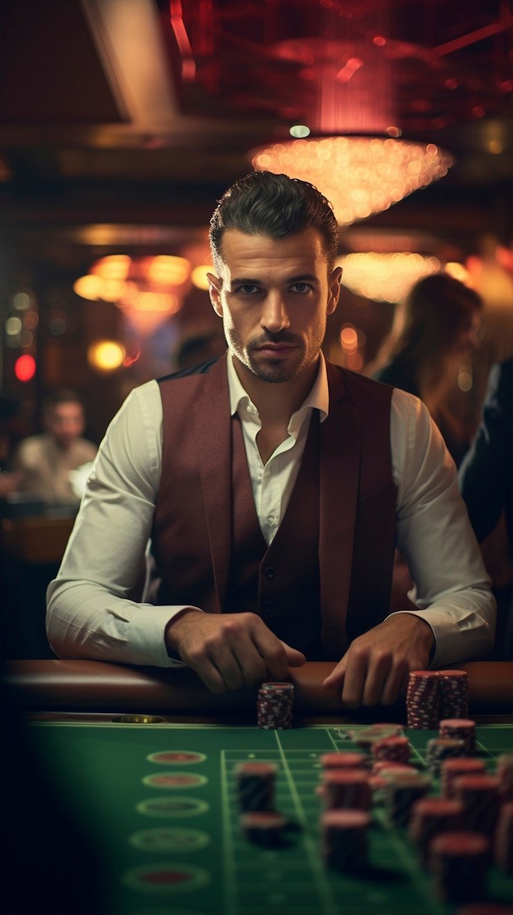 Roulette meja langsung dengan roda berputar dan pemain yang berinteraksi